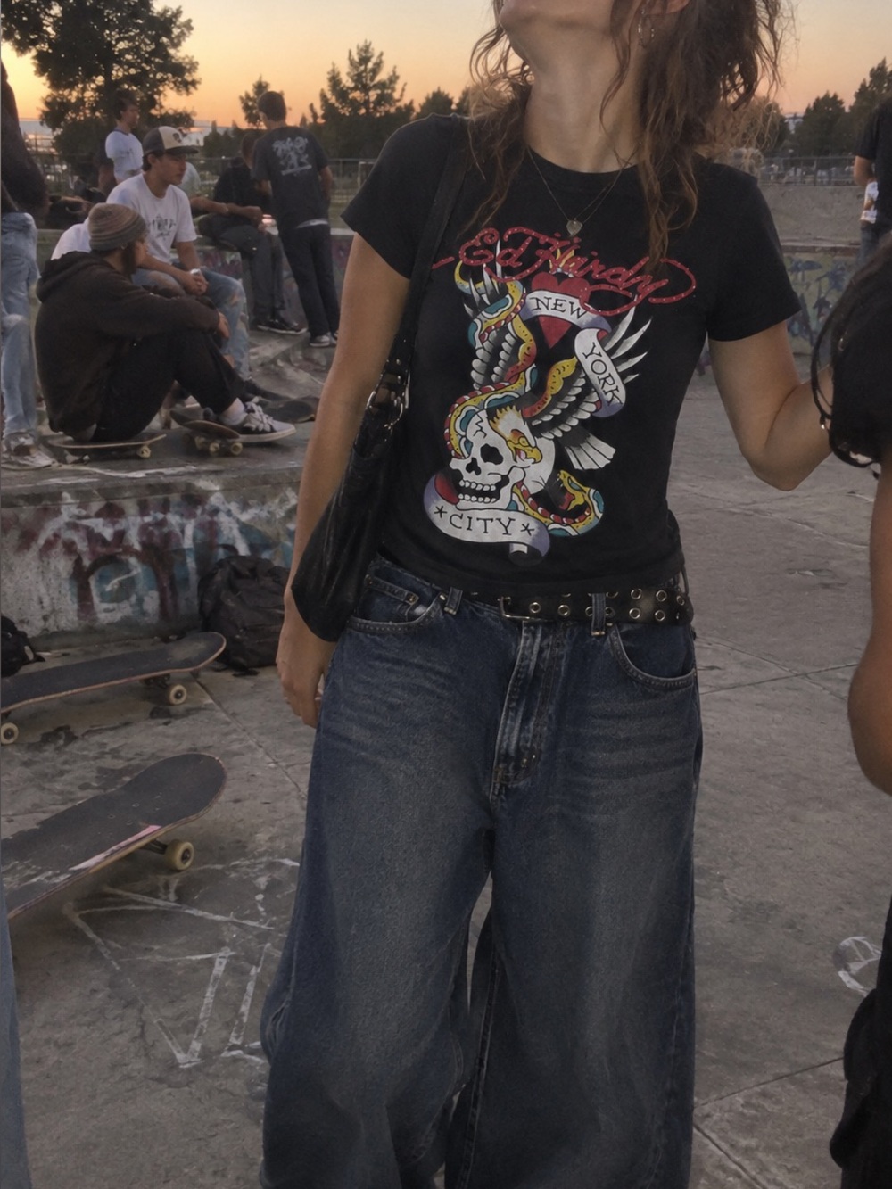 Ed Hardy Skull Graphic T-Shirt Y2K Tattoo Goth Grunge Streetwear